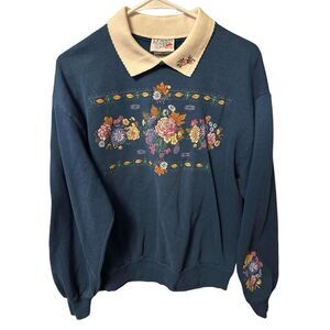 Women Vintage 90s Granny core floral collared sweatshirt Size Large